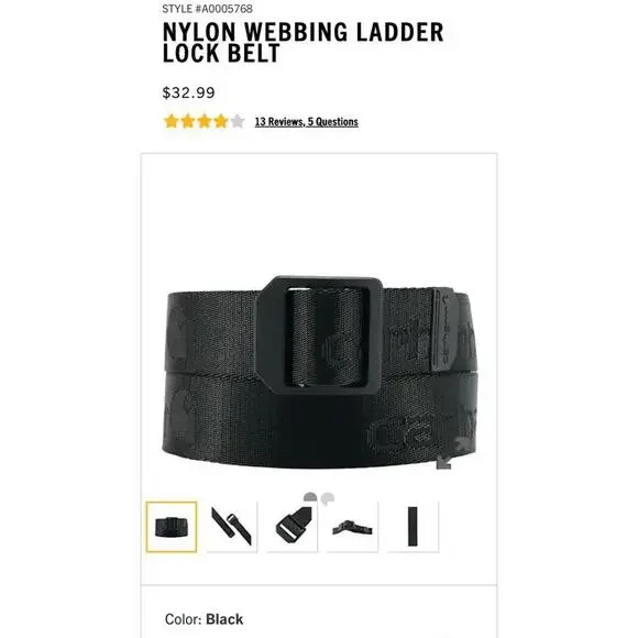 Carhartt Nylon Webbing Ladder Lock Belt - Black - Medium - Picture 1 of 2